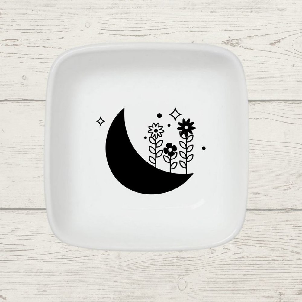 Moon and Flowers Porcelain Ring Dish